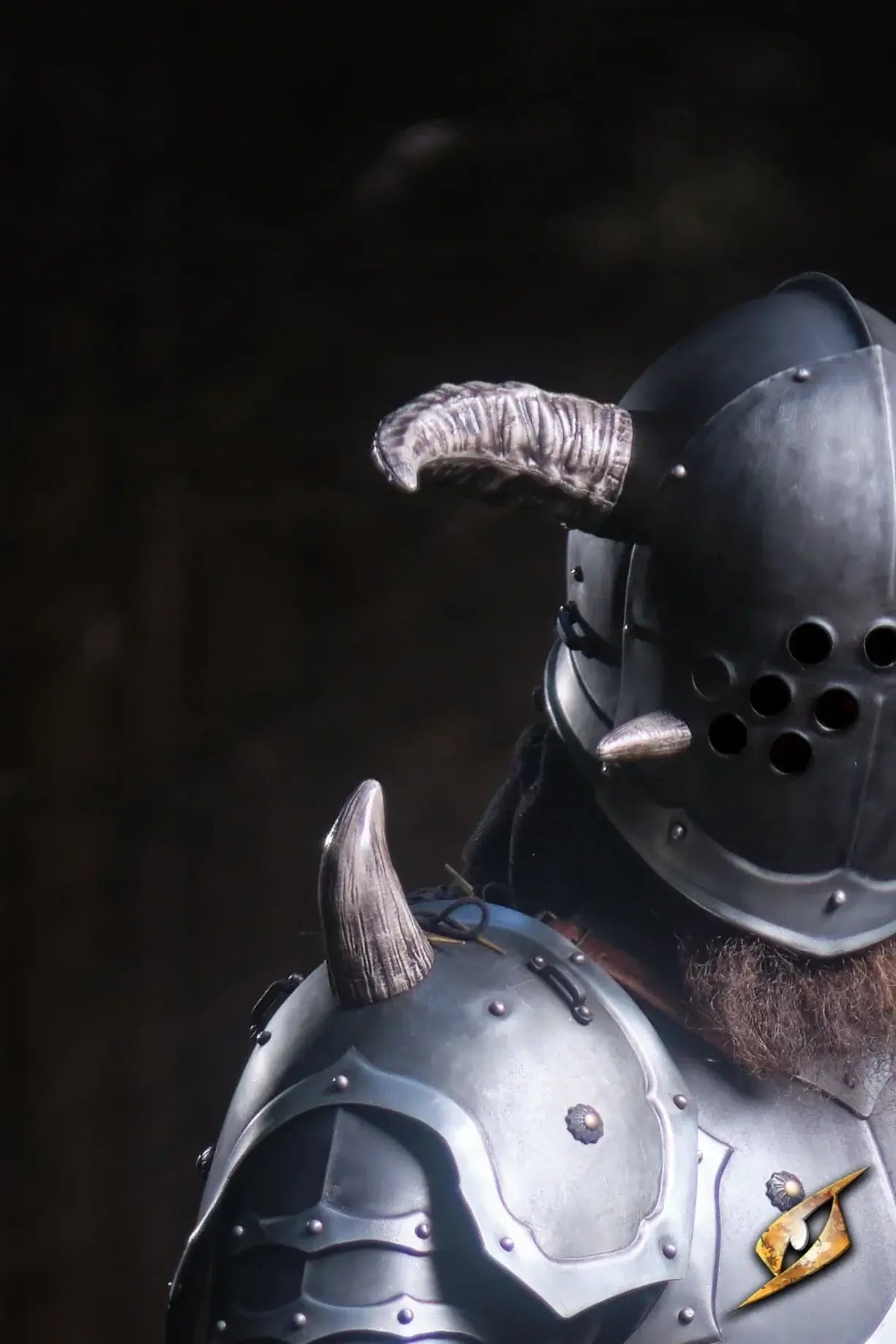 A detailed fantasy helmet with horns, showcasing dramatic design elements from the Fantasy Helmets collection.