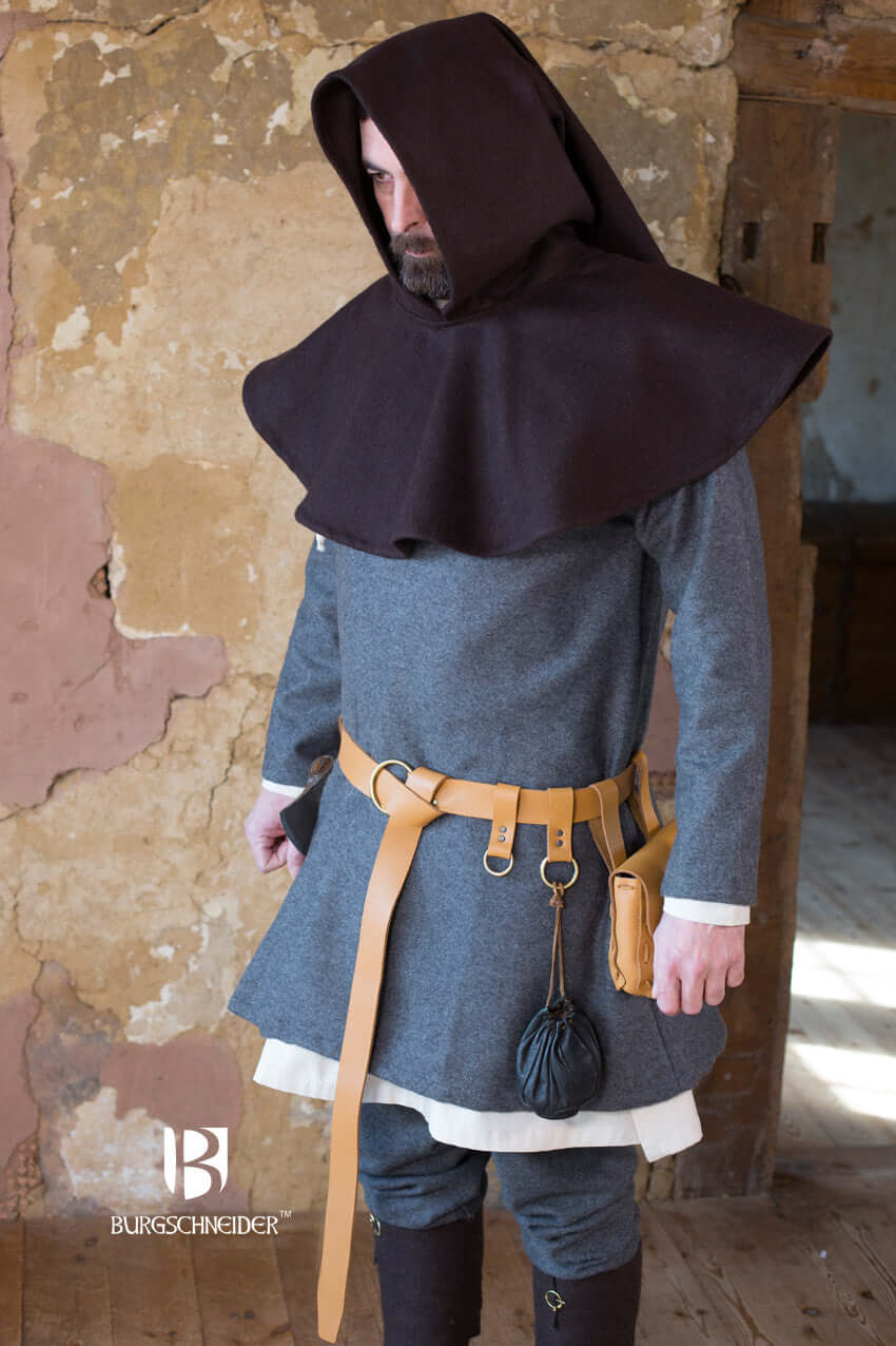 Wool Cowl Cucullus by Burgschneider, brown heavy wool felt cowl ideal for high medieval character costumes.