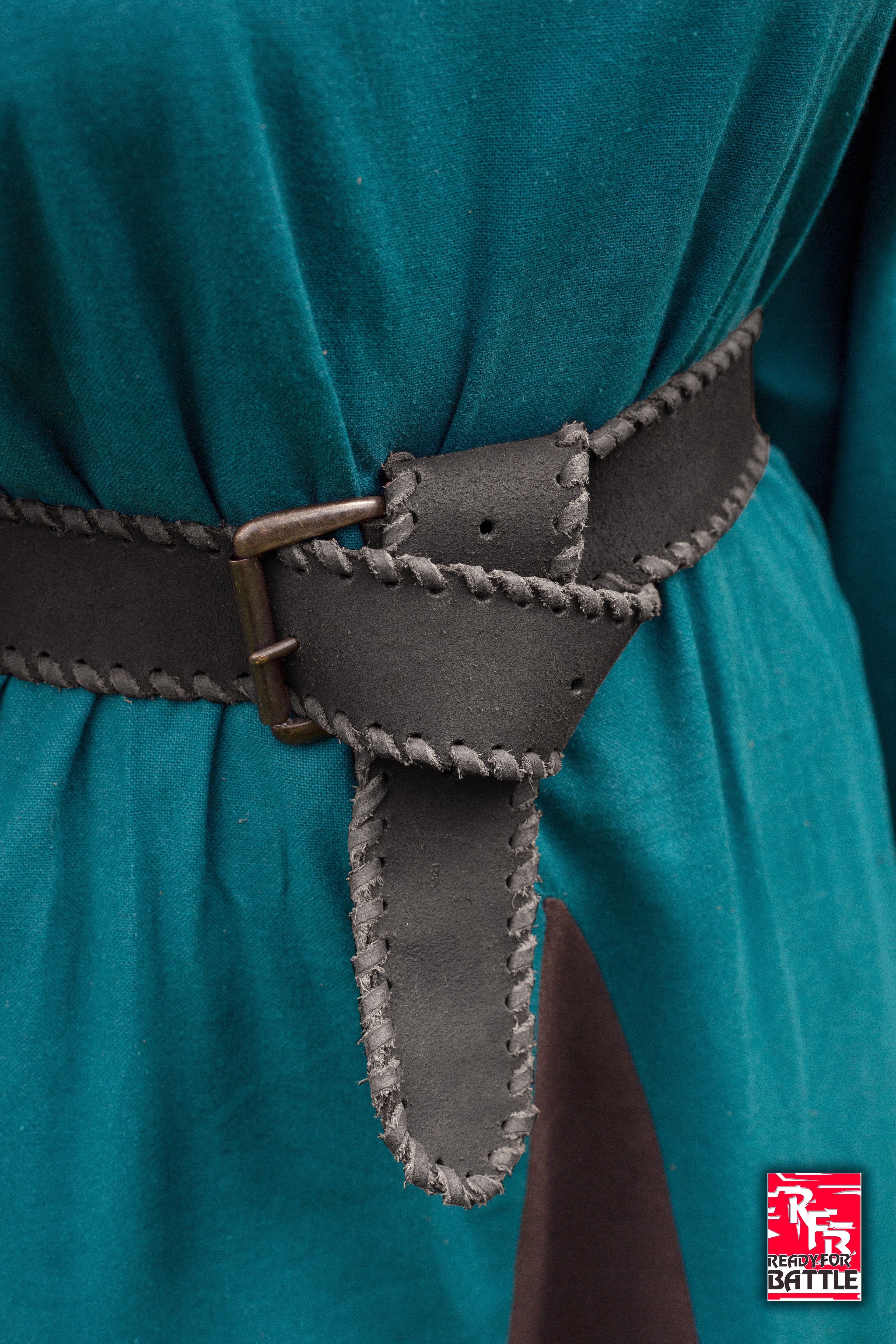 RFB Laced Belt fastening on a blue tunic, showcasing the intricate stitching and design.