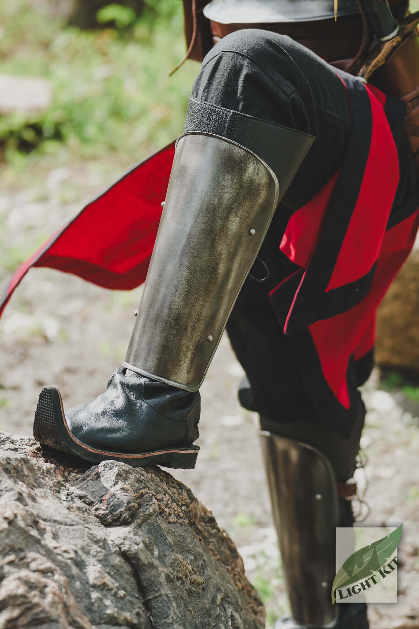 RFB Leg Protection - Light Kit shown on a character, providing versatile shin guards for various fantasy roles.