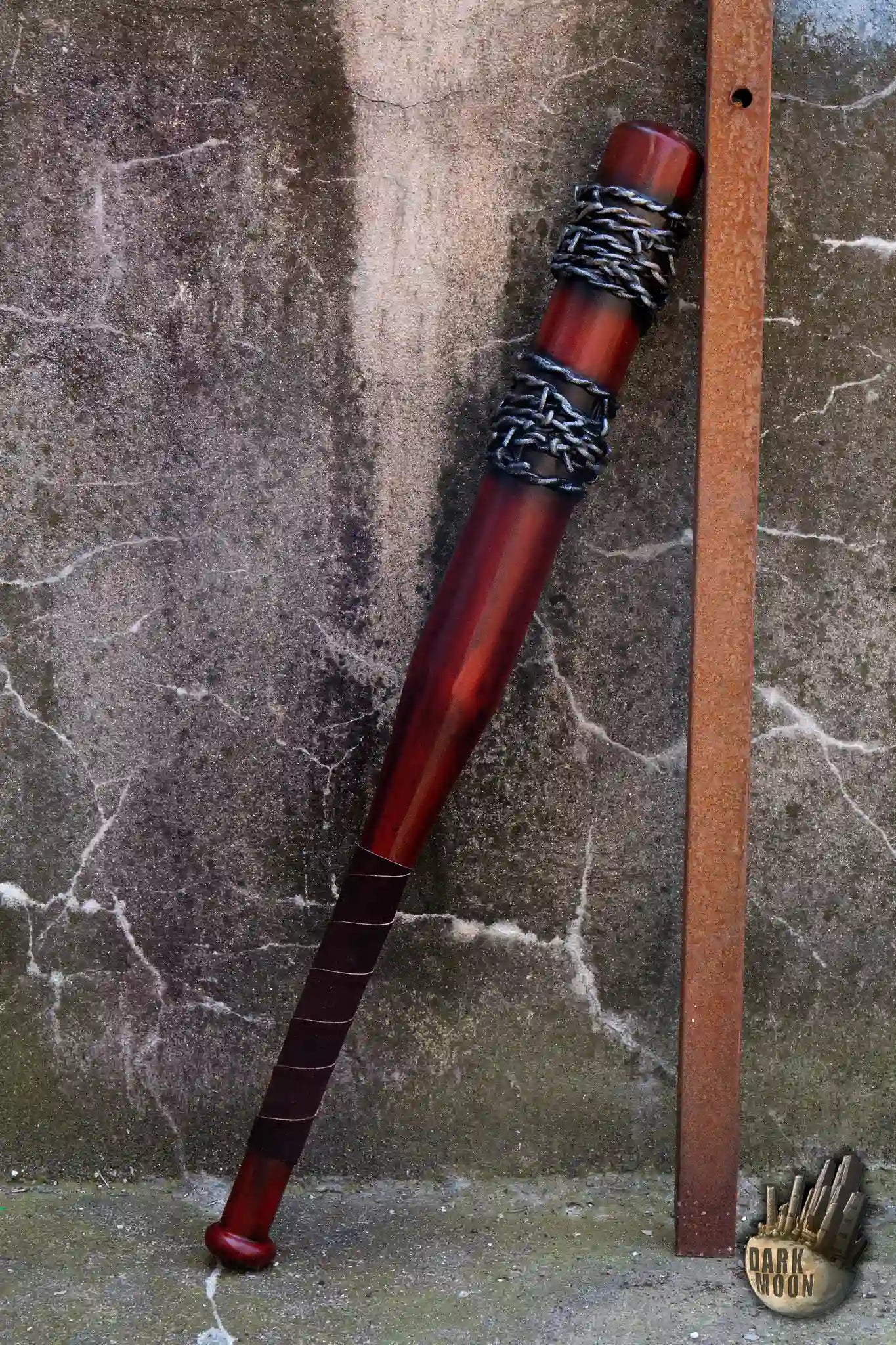 Barbed Wire Bat with barbed wire wrap, designed for post-apocalyptic scenarios, offering a formidable look.