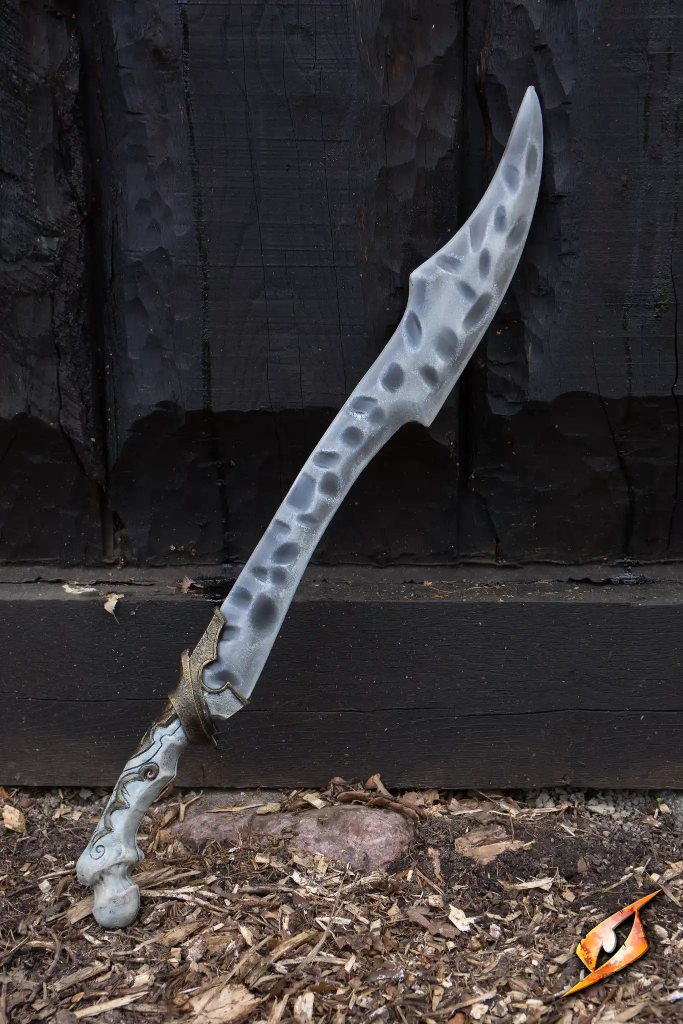 Bone Scimitar latex-hybrid sword with a curved blade and bone-like handle, ideal for necromancer or dark villain costumes.