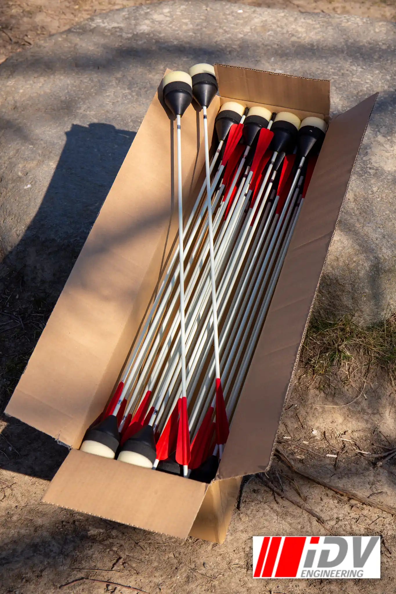 Box of Arrow - Flat Head - White Shaft arrows ready for archery practice.