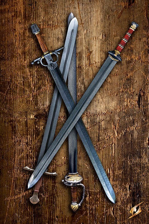 A collection of swords on a wooden background representing Scavenger Deals.