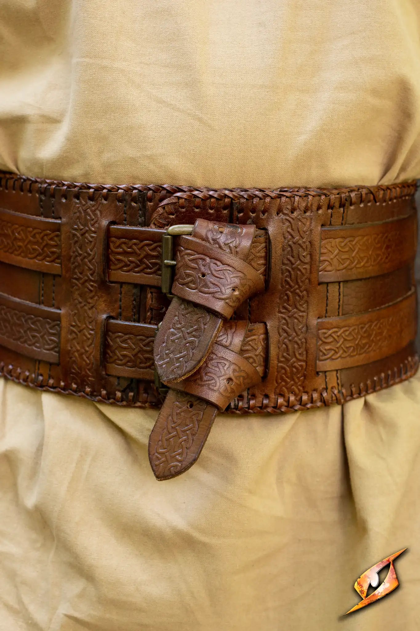 Barbarian Belt with intricate leather design, perfect for securing weapons and bags during adventures.