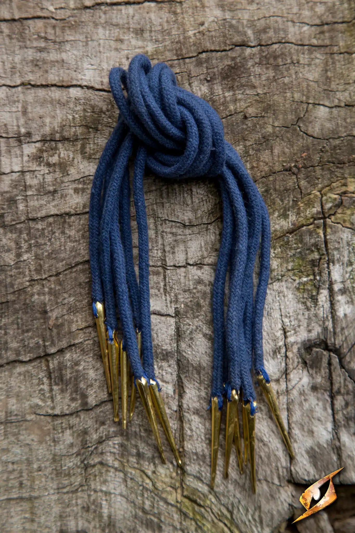 Tie Strings With Points in navy blue, featuring gold tips, perfect for easy lacing and durability.
