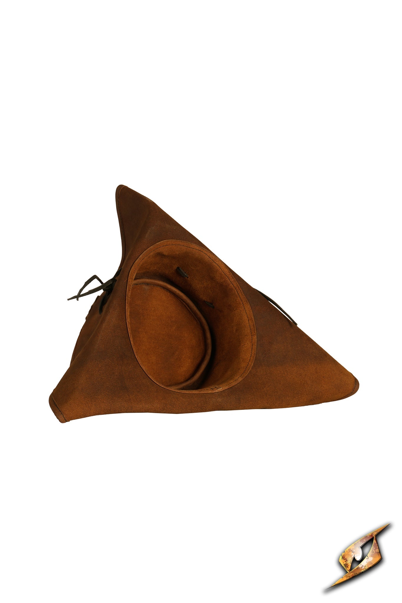 Simple Leather Pirate Tricorn Hat showcased from the side, featuring a three-cornered design for an authentic pirate look.