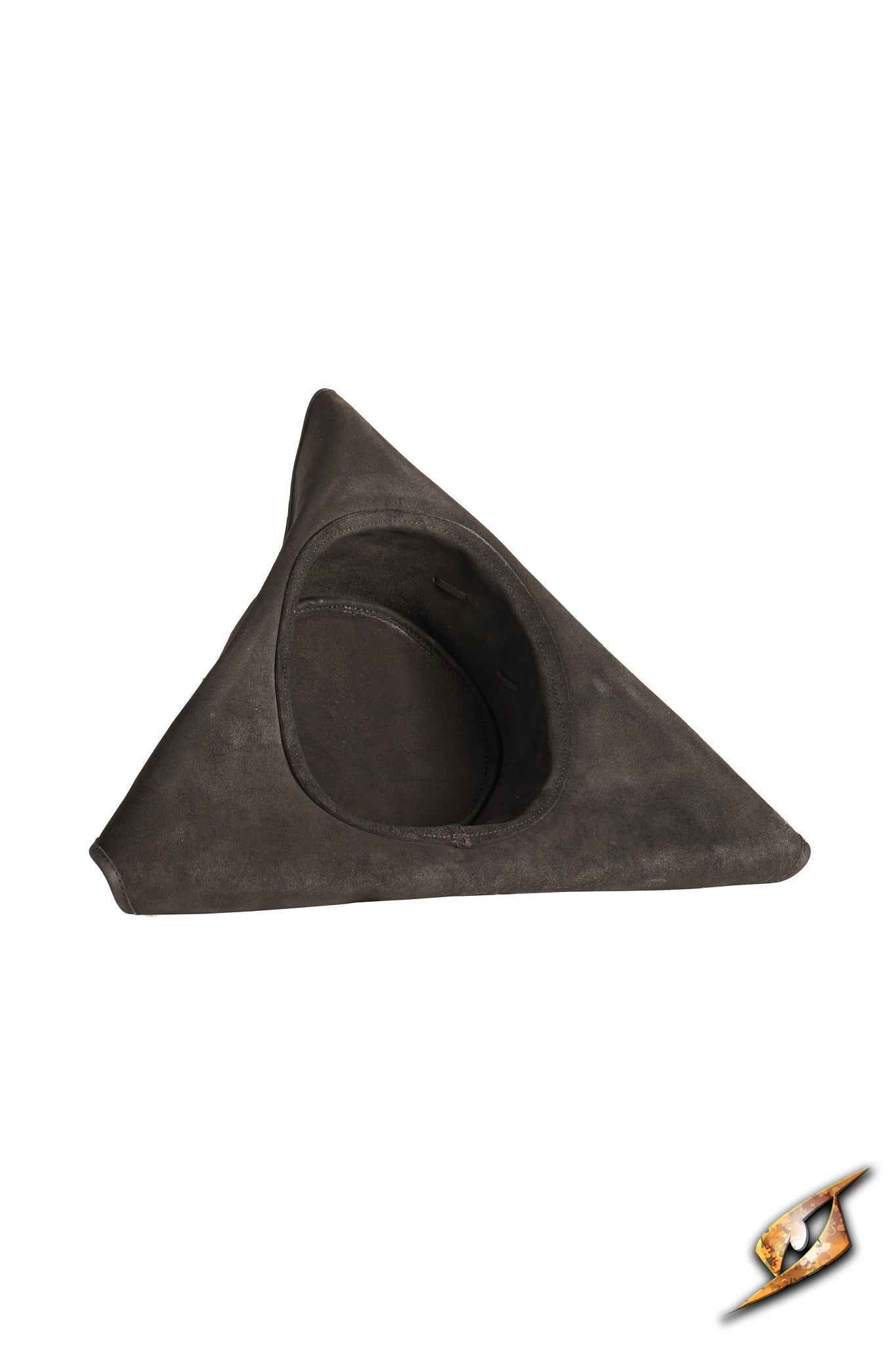 Simple Leather Pirate Tricorn Hat showing a triangular design and interior lining for costume enthusiasts.