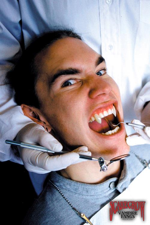 ScareCrow Vampire Fangs - Classic displayed in a dental setting with a person showing off their new fangs.
