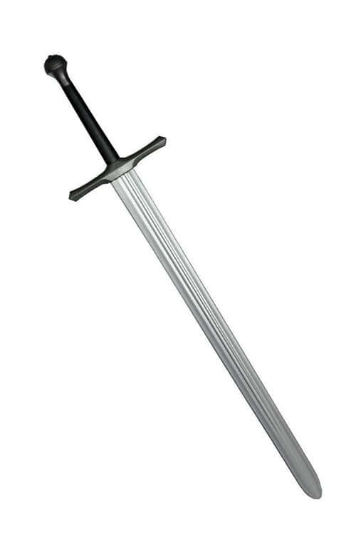 Bellator II Squire sword with a black handle and steel-colored guard, made from durable Calimacil foam.